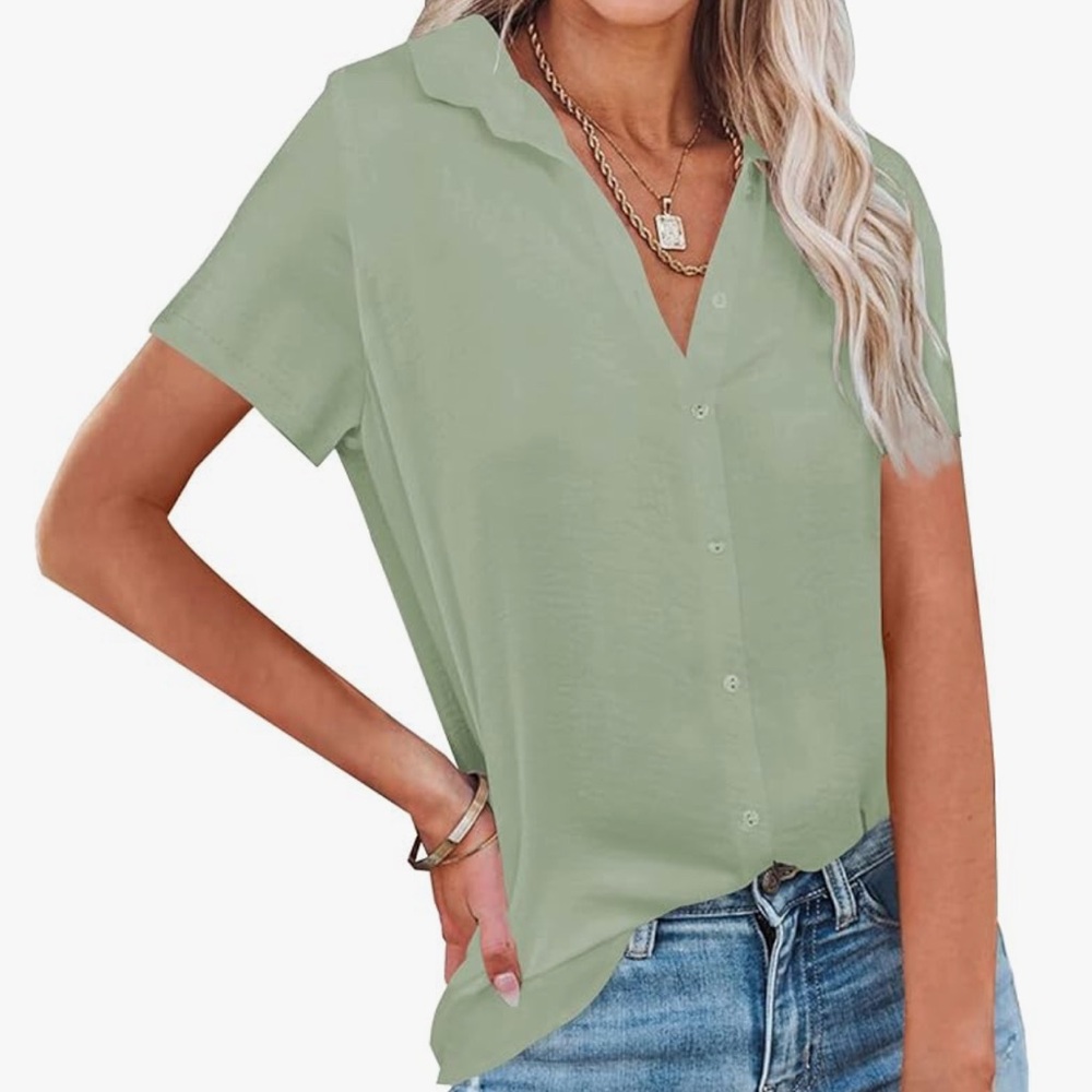 Sage Green Women's Short Sleeve Blouse